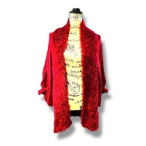 VERTIGO Red Eyelash Fringe Cocoon Sweater M NEW WITHOUT TAGS